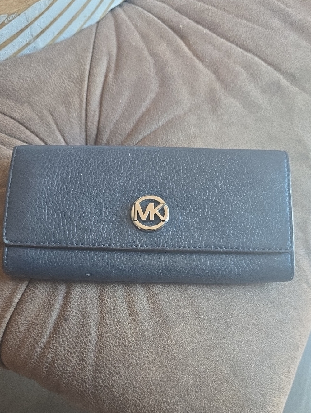 Michael Kors Black Leather Trifold Wallet with Gold MK Emblem